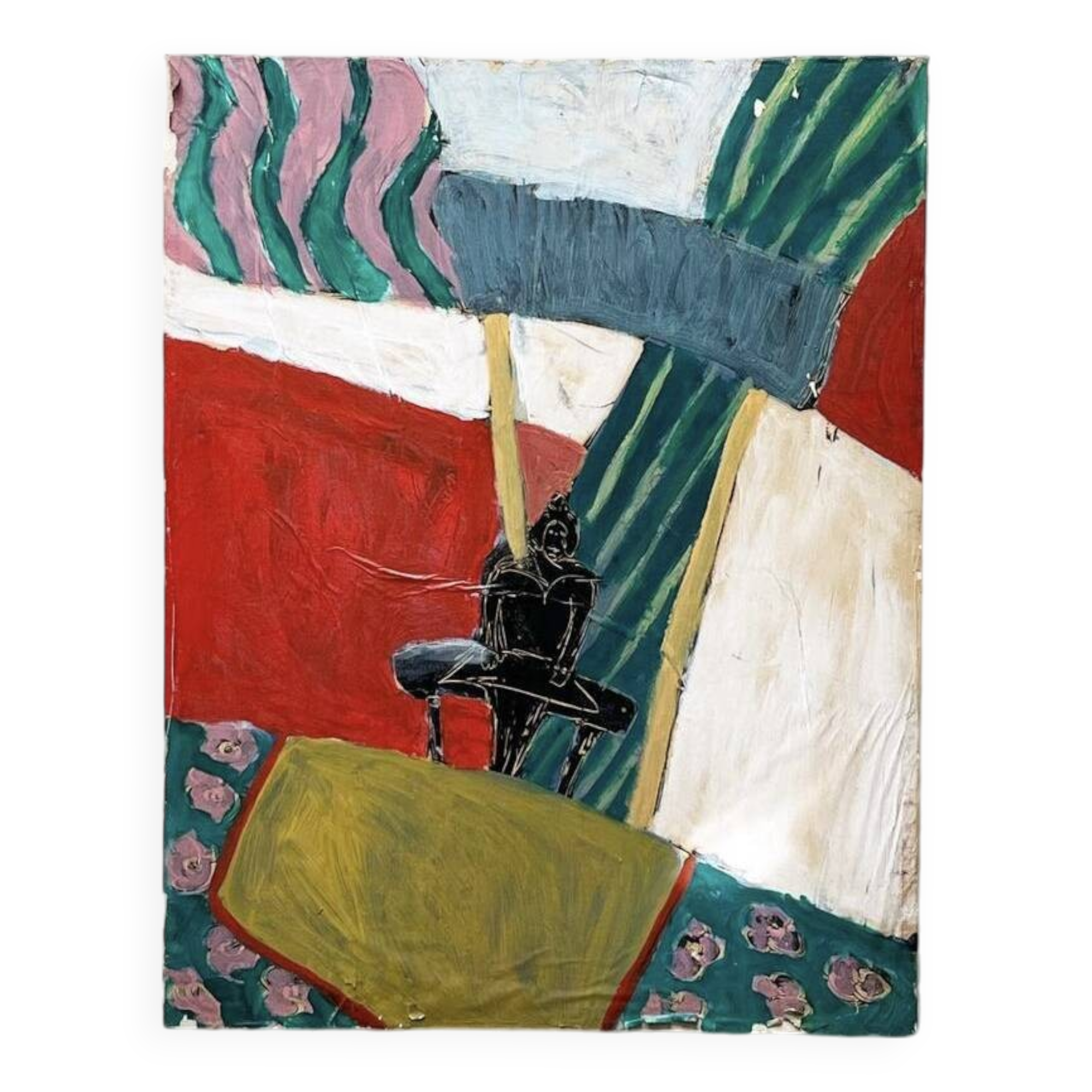 Vintage collage painting on canvas 1970