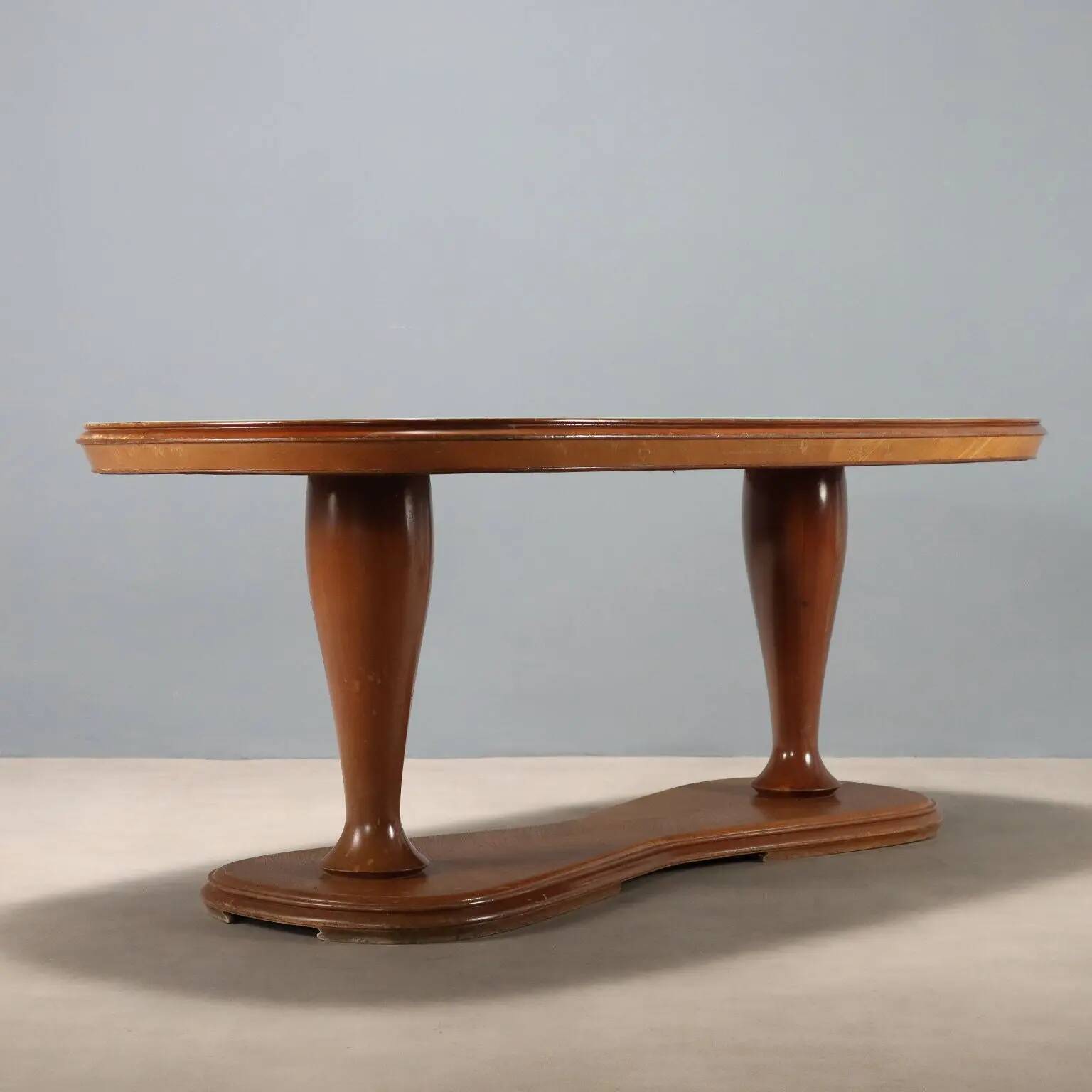 Vintage table in solid beech and glass, design, Italy, 1950s
