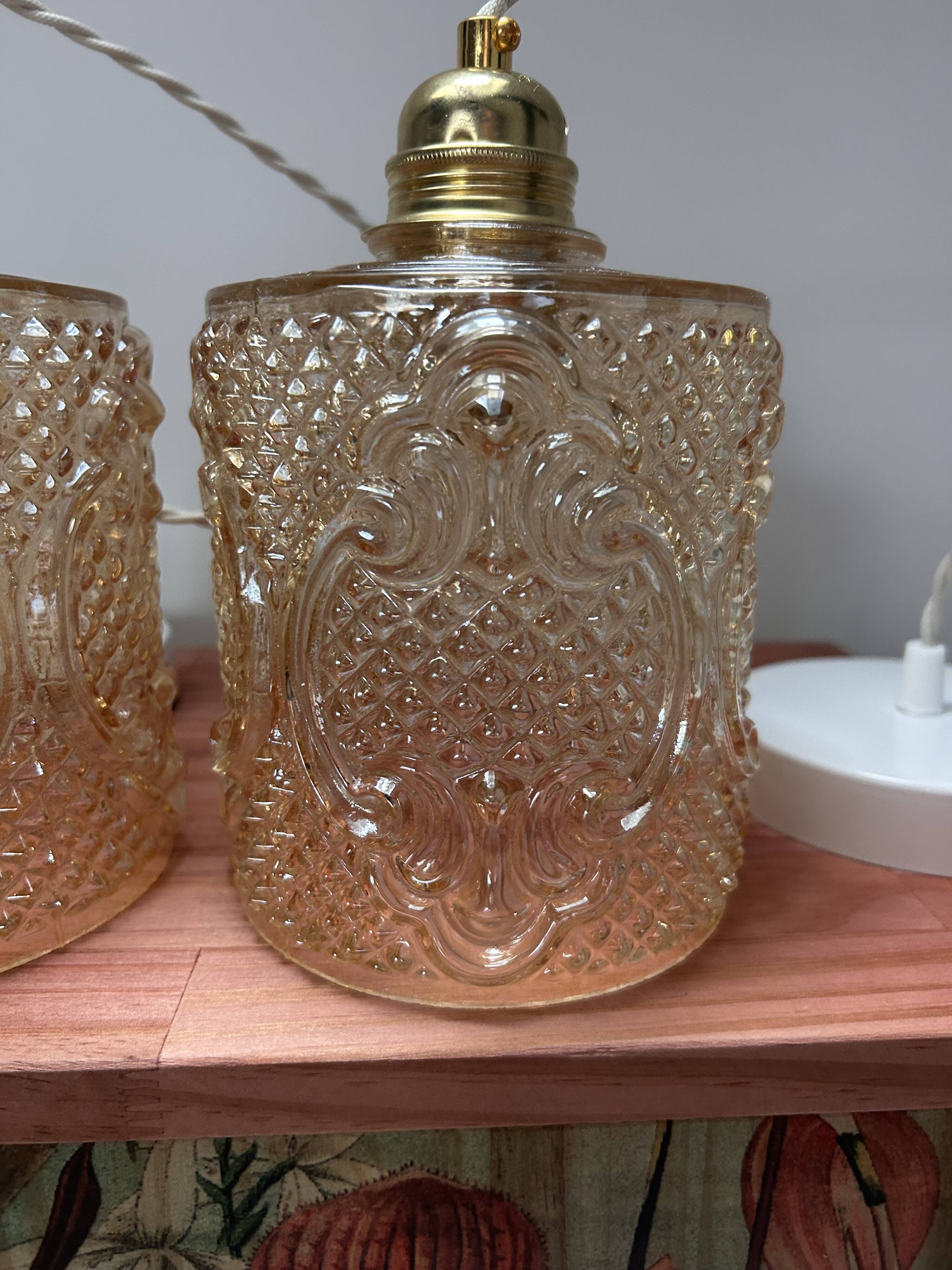 Set of two vintage amber glass pendant lights