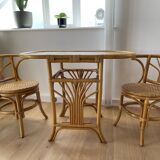 Vintage rattan and bamboo “head to head” table
