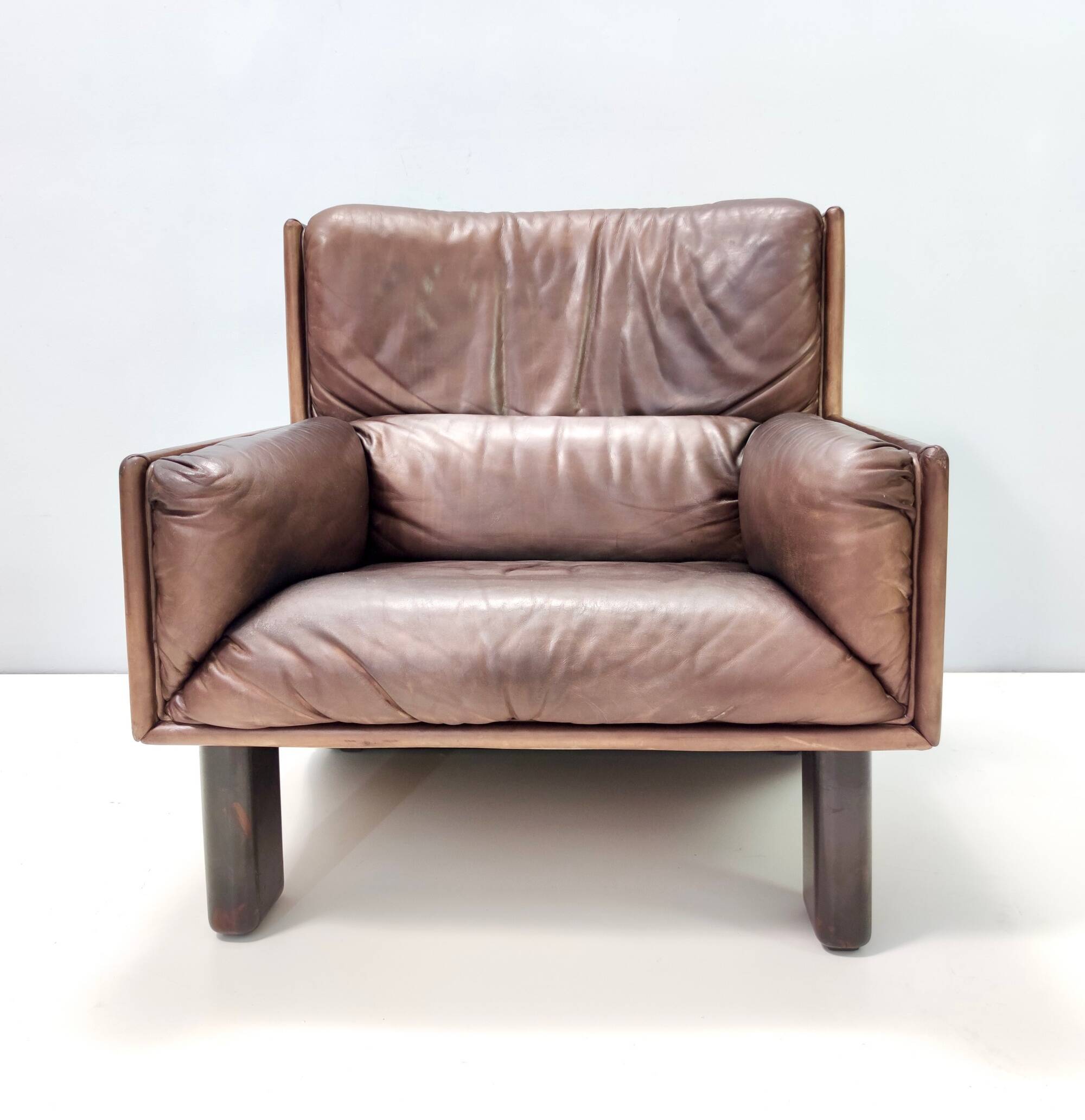 Comfortable Postmodern Brown Leather Armchair, Italy