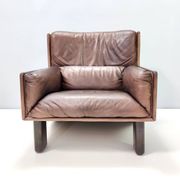 Comfortable Postmodern Brown Leather Armchair, Italy