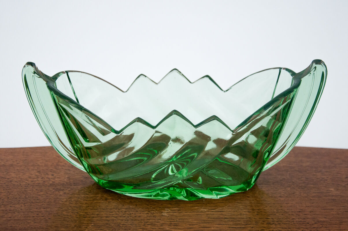 Green art deco jardiniere, huta hortensja, 1930s