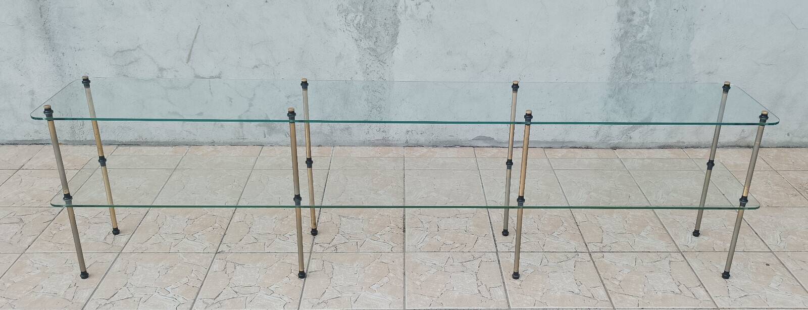 Large vintage metal and glass shop display shelf.