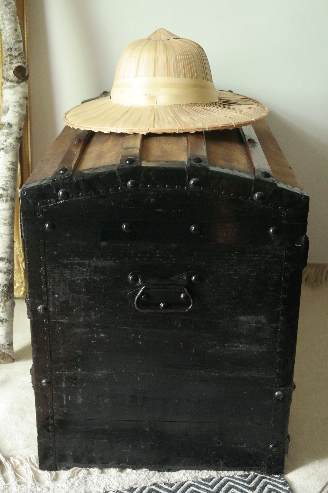Domed travel trunk old wood