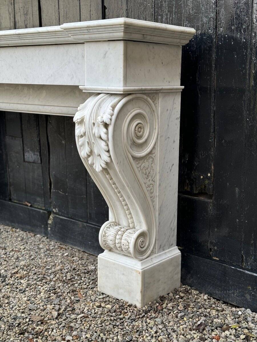 Charles x style fireplace in carrara marble, circa 1880