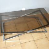 Coffee table smoked glass and chrome 1970