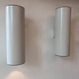 Pair of vintage cylindrical wall lights, matt white metal, Germany Erco 1976
