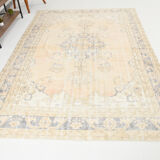 7x10 beige & navy blue vintage rug, 215x302cm