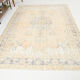 7x10 beige & navy blue vintage rug, 215x302cm