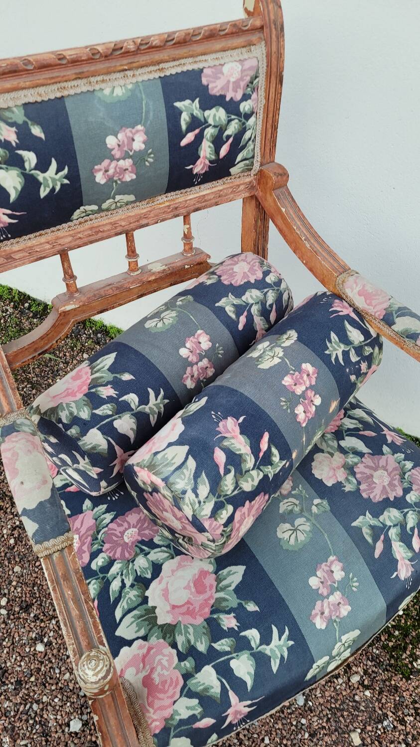 Antique Louis Xvi style armchair 1900s Fleuris fabrics
