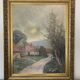 Tableau huile sur toile ancienne attribué à R. SCHWAB. Village cadre bois doré vintage 65 x 80 cm