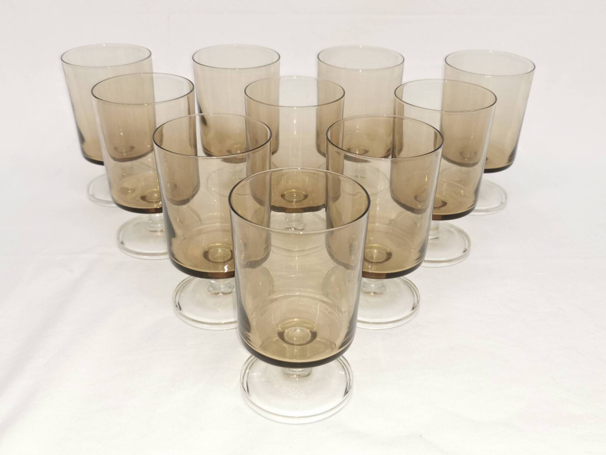Vintage 70s stemmed glasses, lot of 10 smoked Luminarc verrines