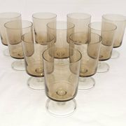 Vintage 70s stemmed glasses, lot of 10 smoked Luminarc verrines