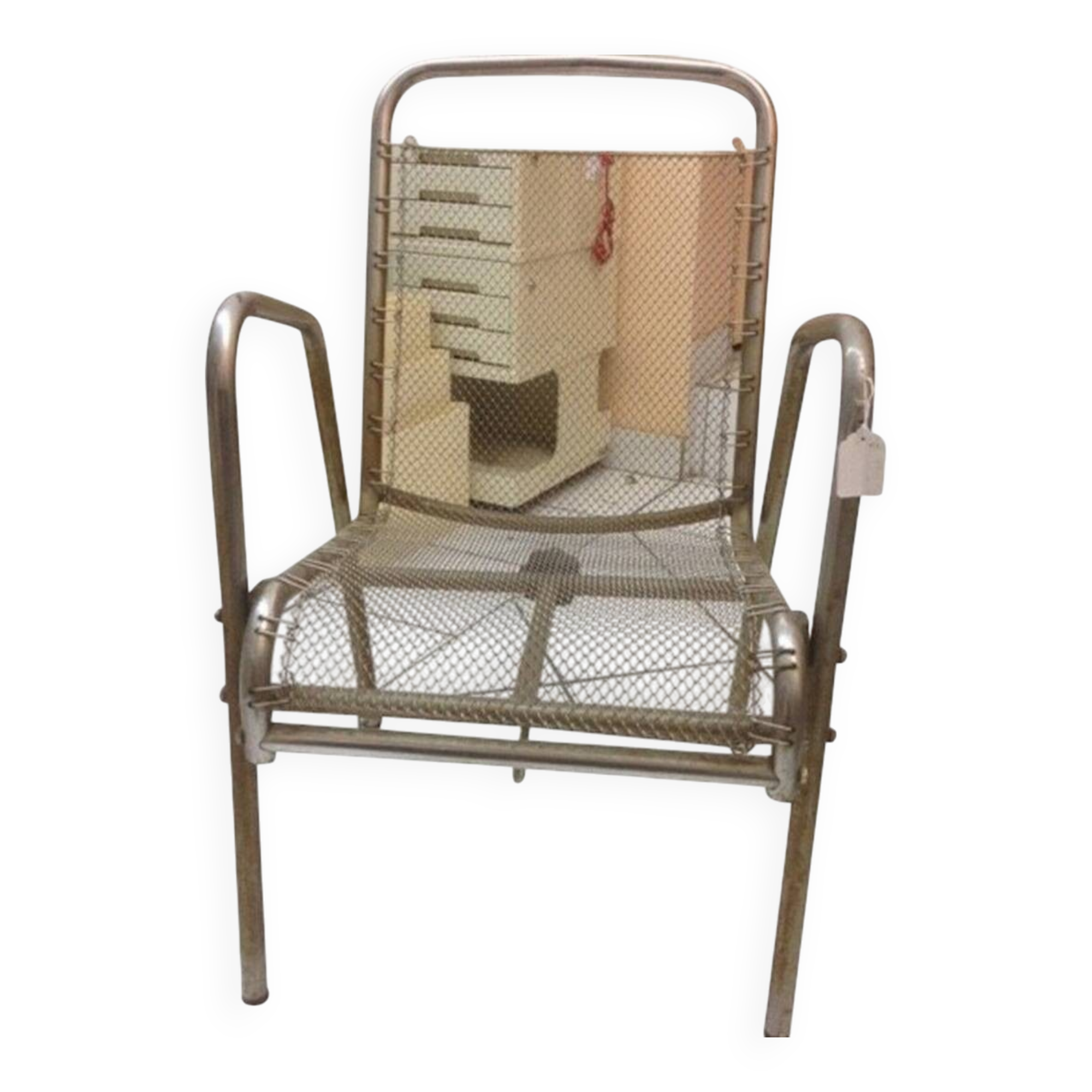 Vintage armchair in ribbed fabric and chrome steel from the 1940s France