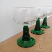 3 twisted green stemmed glasses for Alsace wine, 20 cl