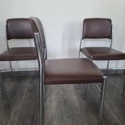 Set of 4 brown leatherette armchair chairs from the 1970s