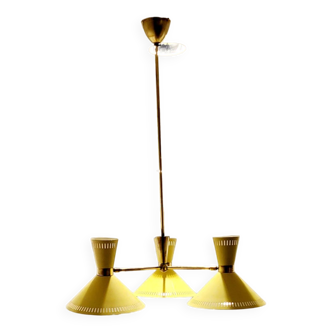 Suspension Cone Mid-Century à 3 Lumières en Laiton, Italie, 1950s