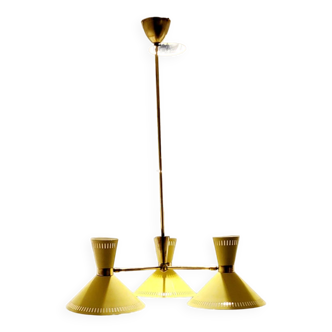 Mid-Century Italian 3 light Cone Pendant Brass, 1950s