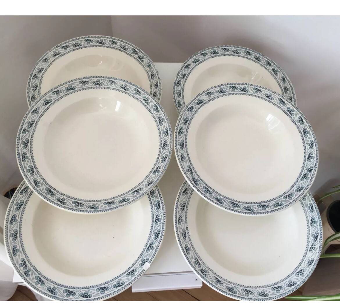Set of 6 Terre de Fer Champigny pattern soup plates