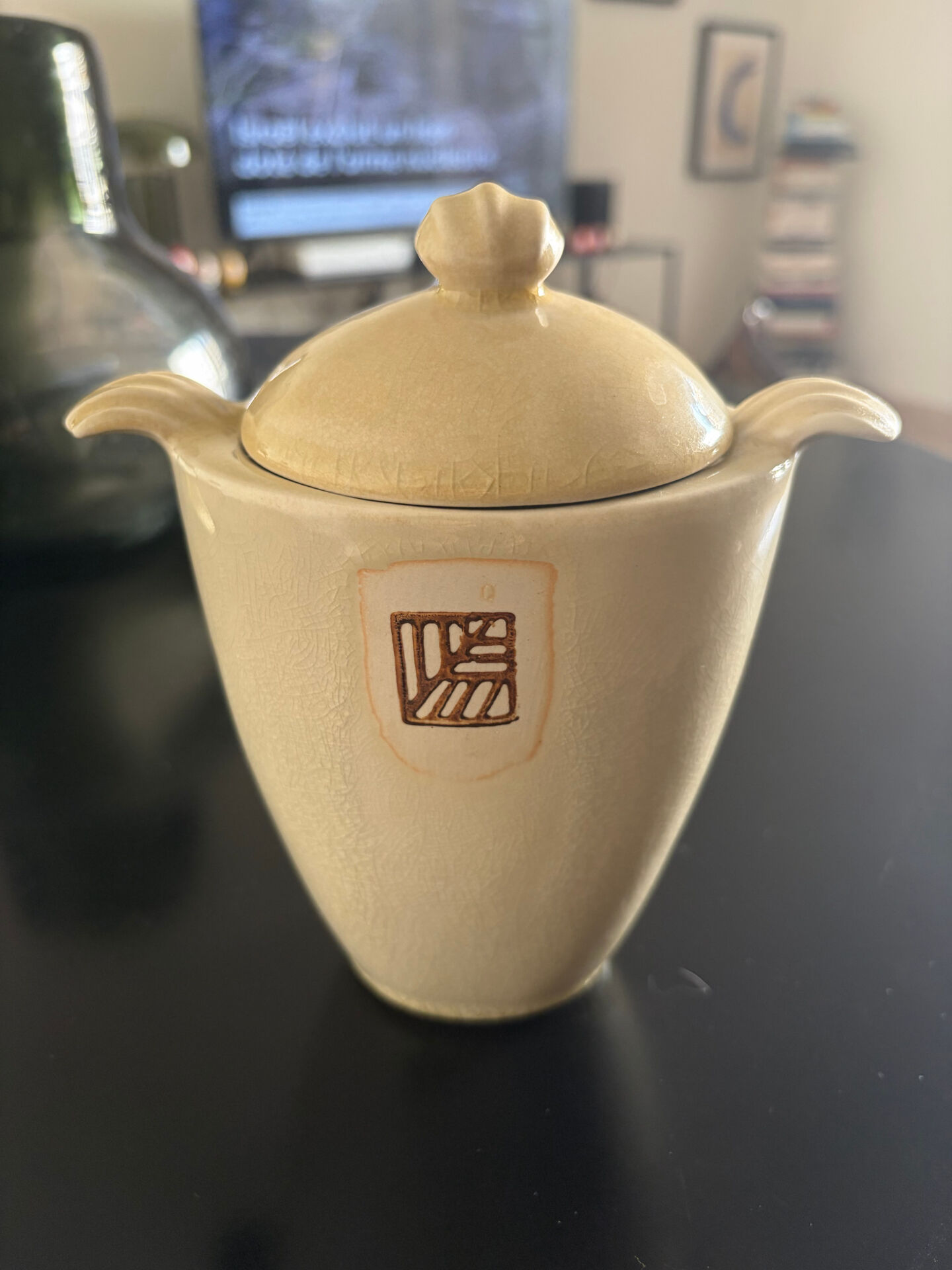 Glazed stoneware sugar bowl jars