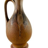 Soliflore vase in ancient sandstone brown and black ewer shape signed Denbac