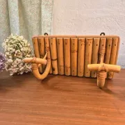 Patère double vintage rotin
