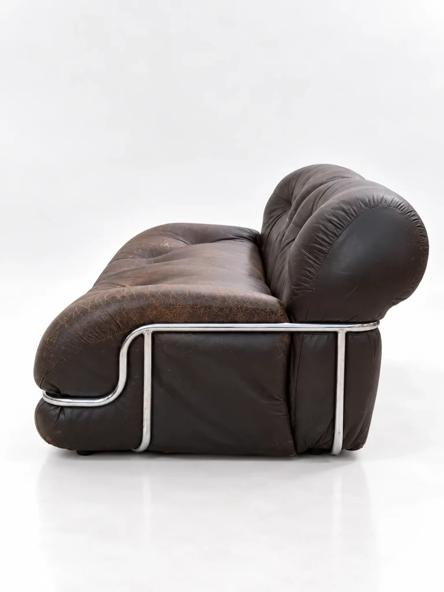 Canapé en cuir marron et chrome, années 1970