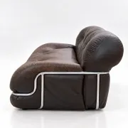 Canapé en cuir marron et chrome, années 1970