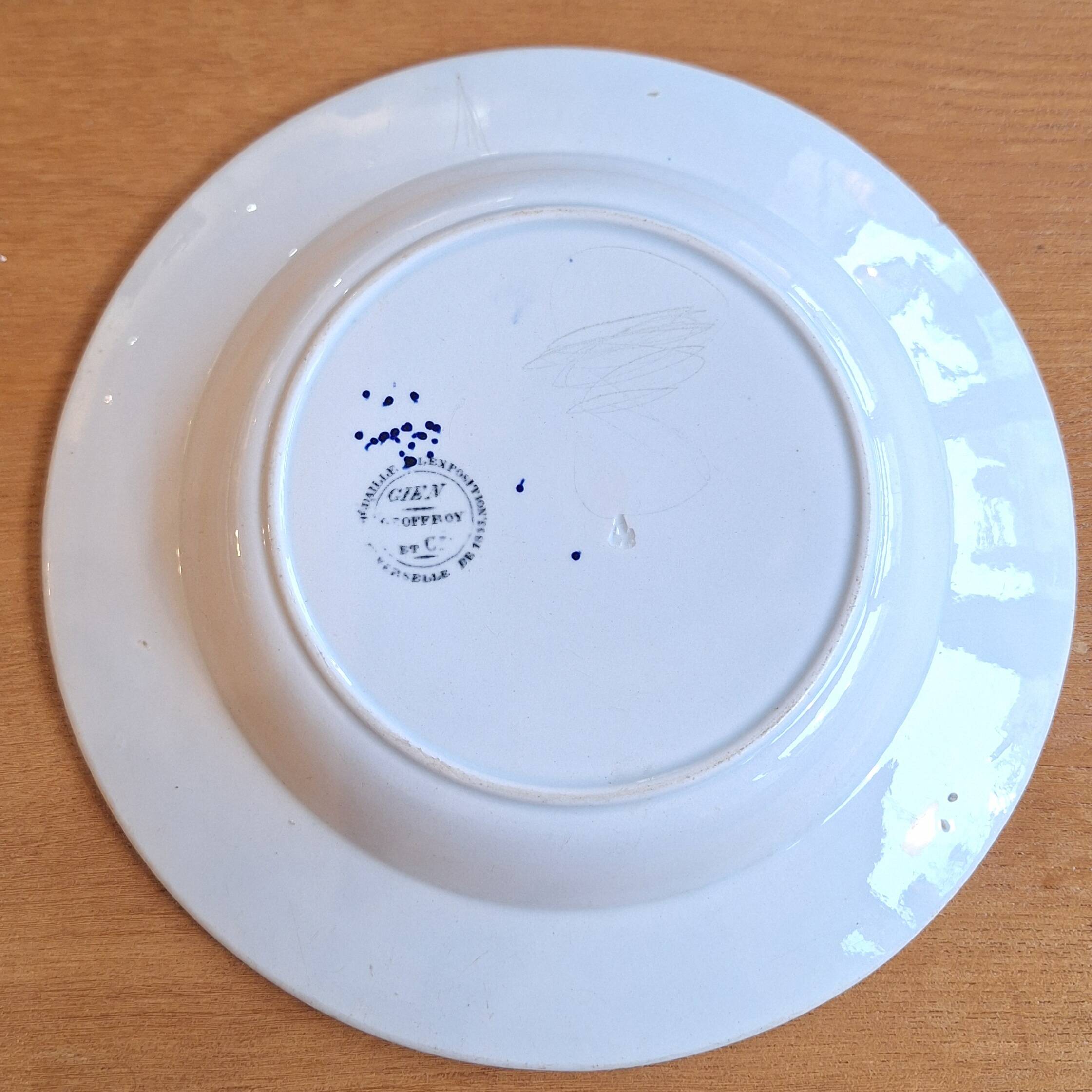 Set of 2 Gien Geoffroy Deep Plates with 19th Century Floral Decoration