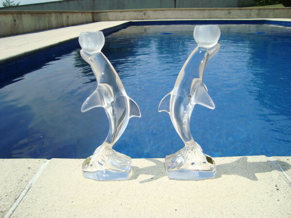 Paire chandeliers dauphins cristalleries royales made in france