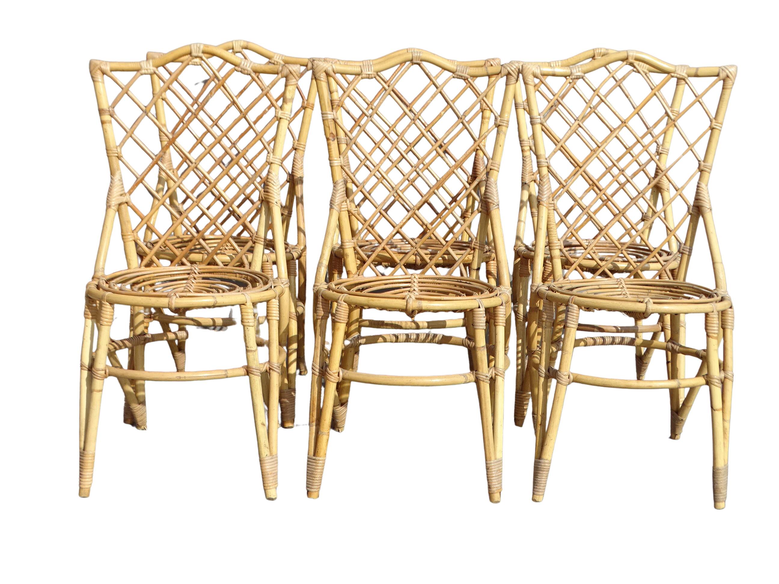 Set of 6 bamboo and rattan chairs