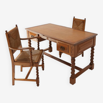 Art Deco oak desk and matching chairs 1940's