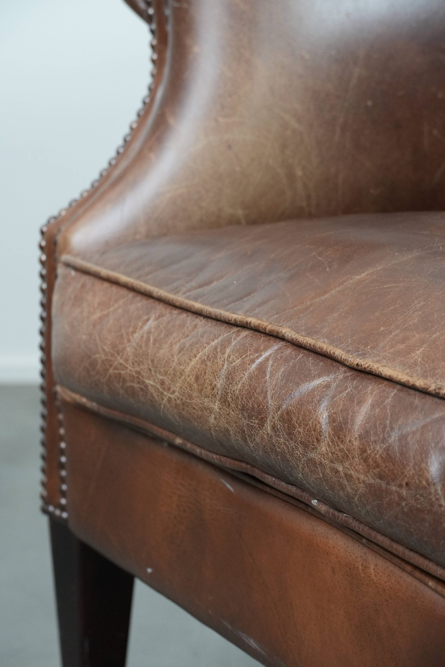 Cognac-coloured vintage cow leather club armchair in English style