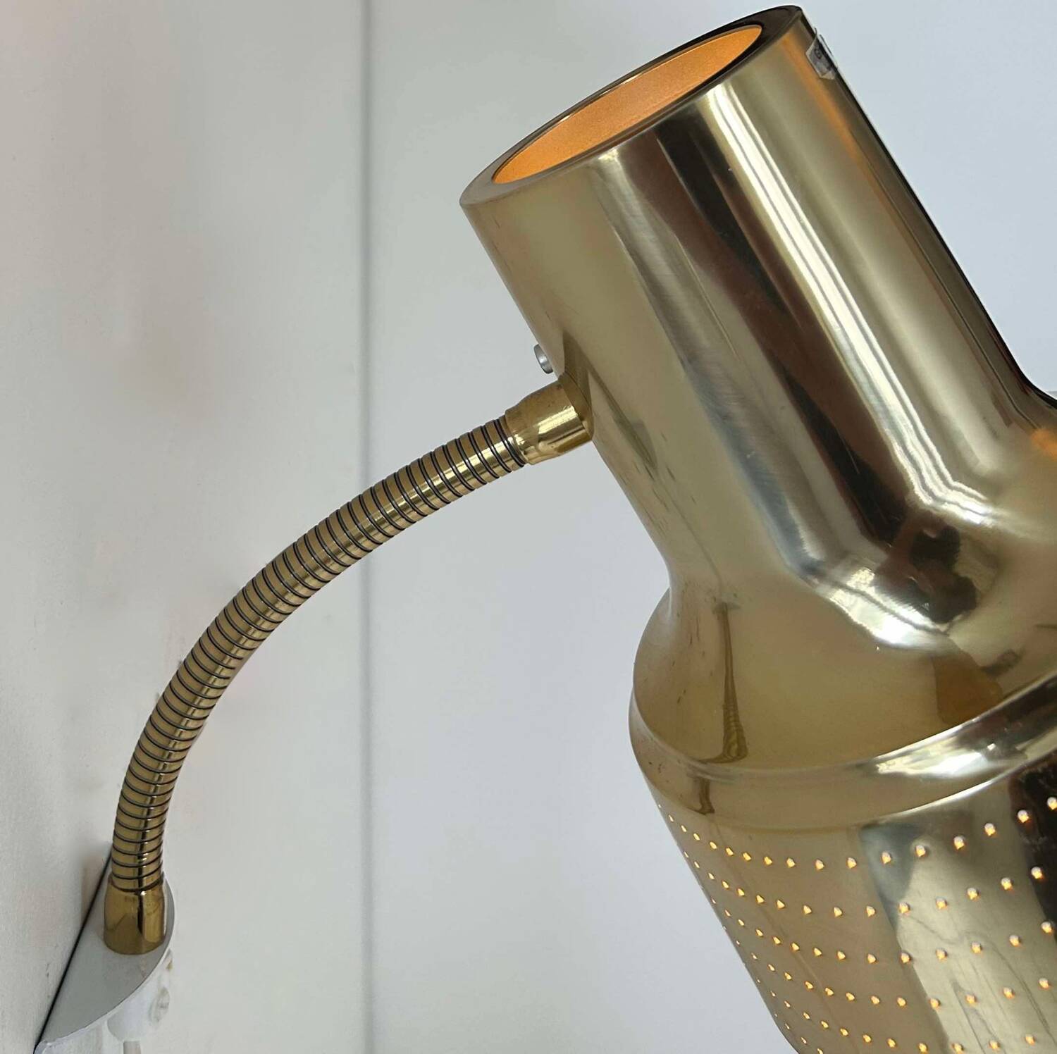 Vintage adjustable wall lamp, perforated brass, Carl Thore Suede 1960