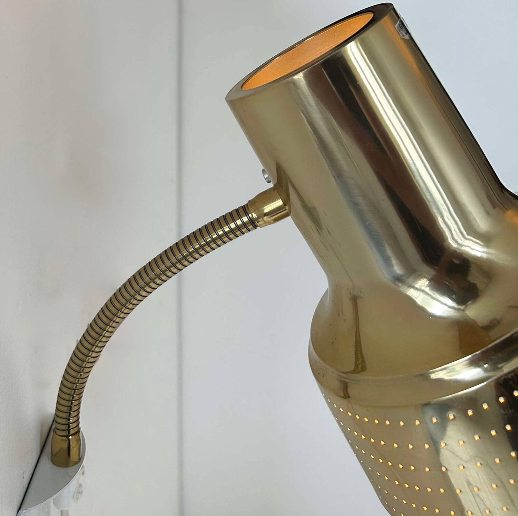 Vintage adjustable wall lamp, perforated brass, Carl Thore Suede 1960