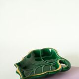 Leaf-shaped earthenware catchall, green and gold, 1970.