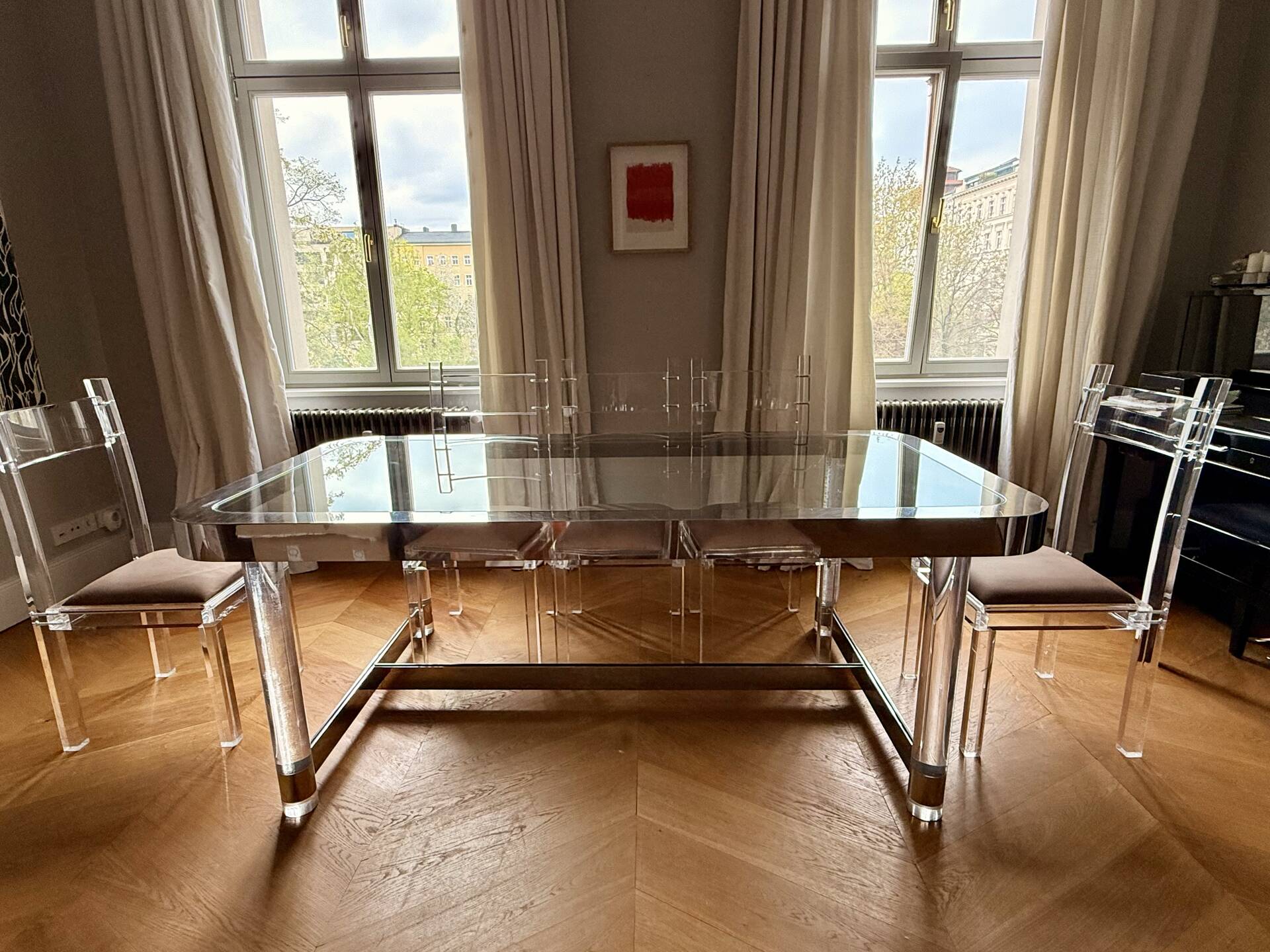 1970s dining room set in plexiglass, chrome and glass – ta