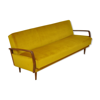 Velvet Daybed Sofa with fold-out function, 1950s