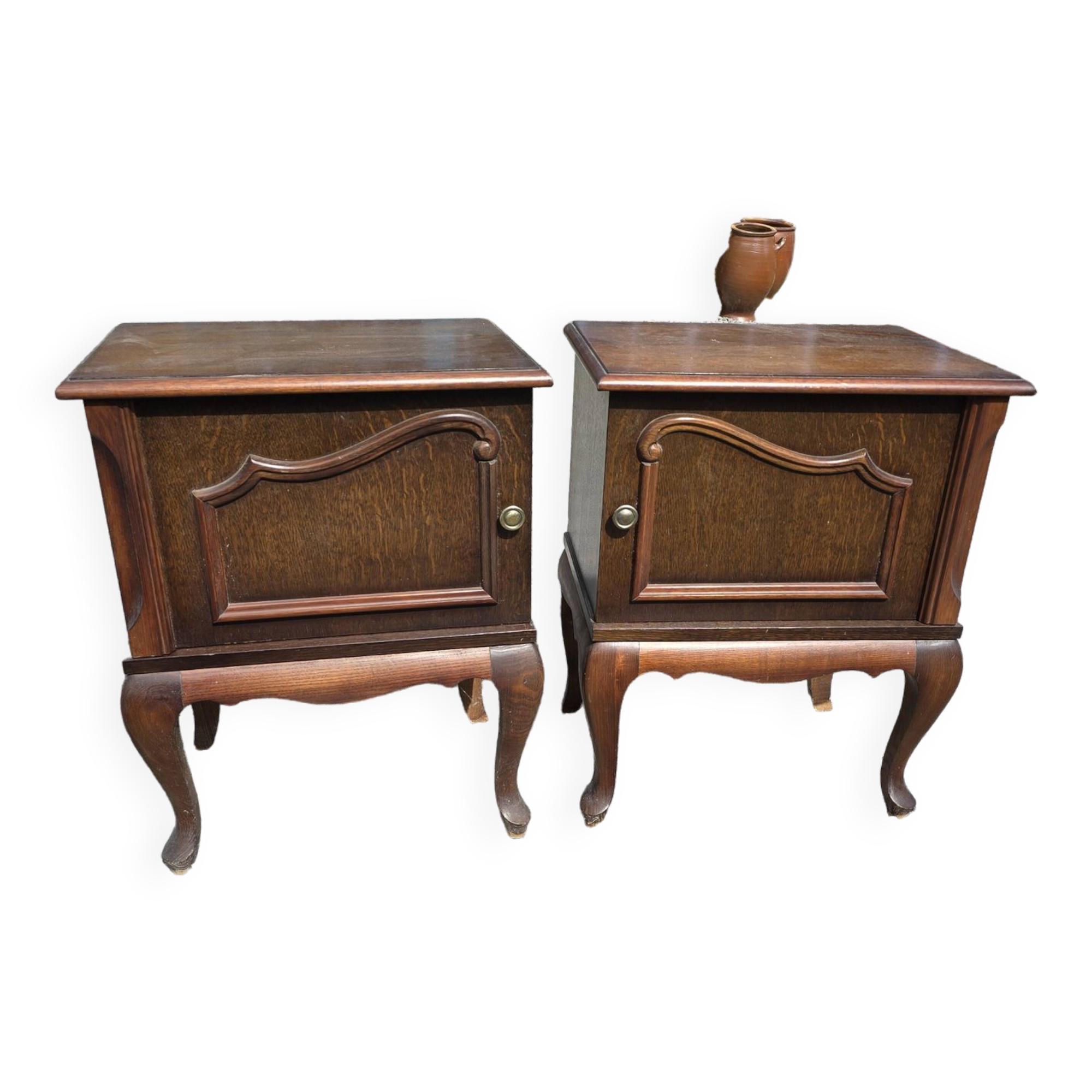 Pair of Louis XV style oak bedside tables