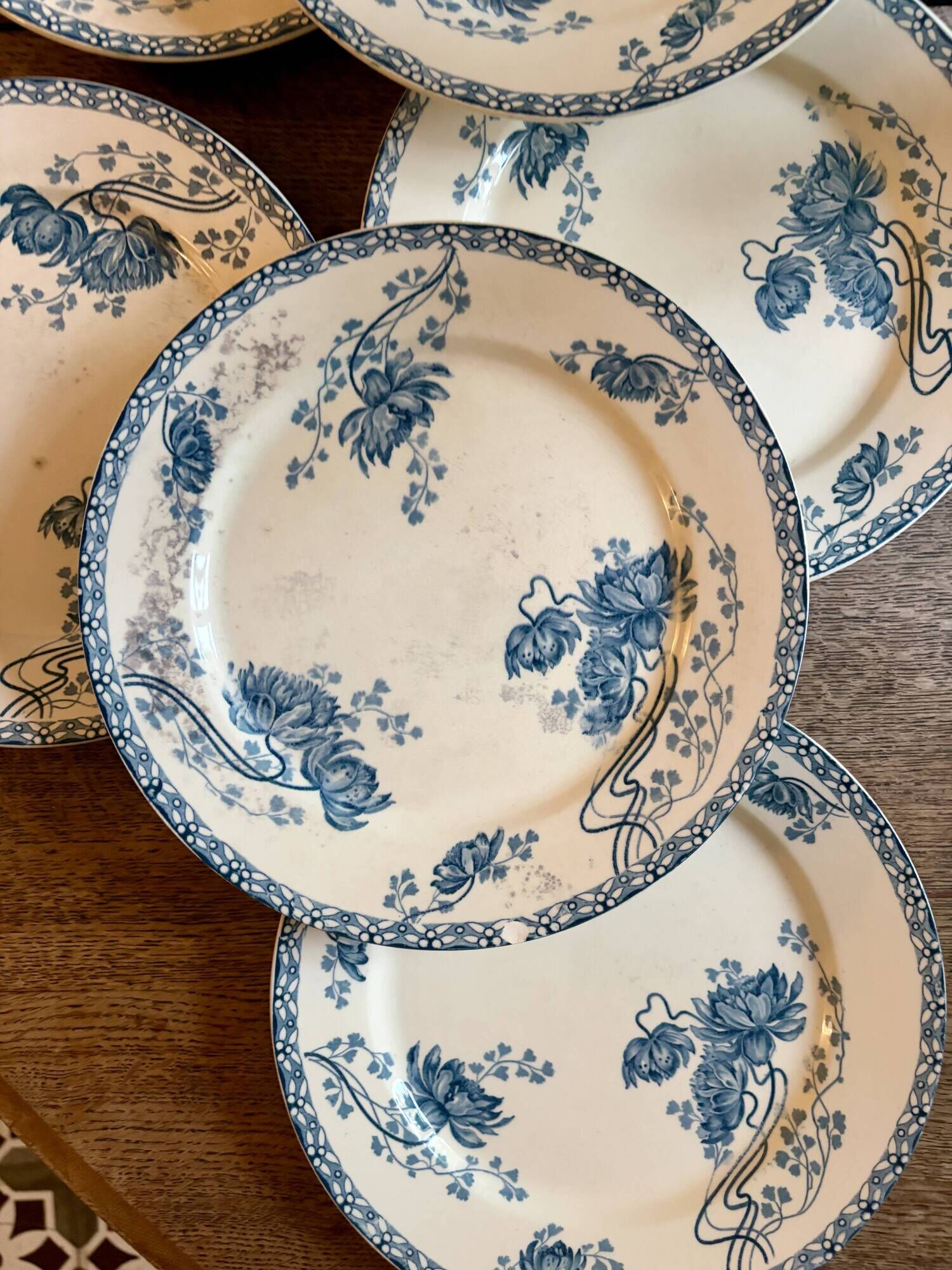 Set of 10 antique flat plates in ironstone, Royat from Sarreguemines.
