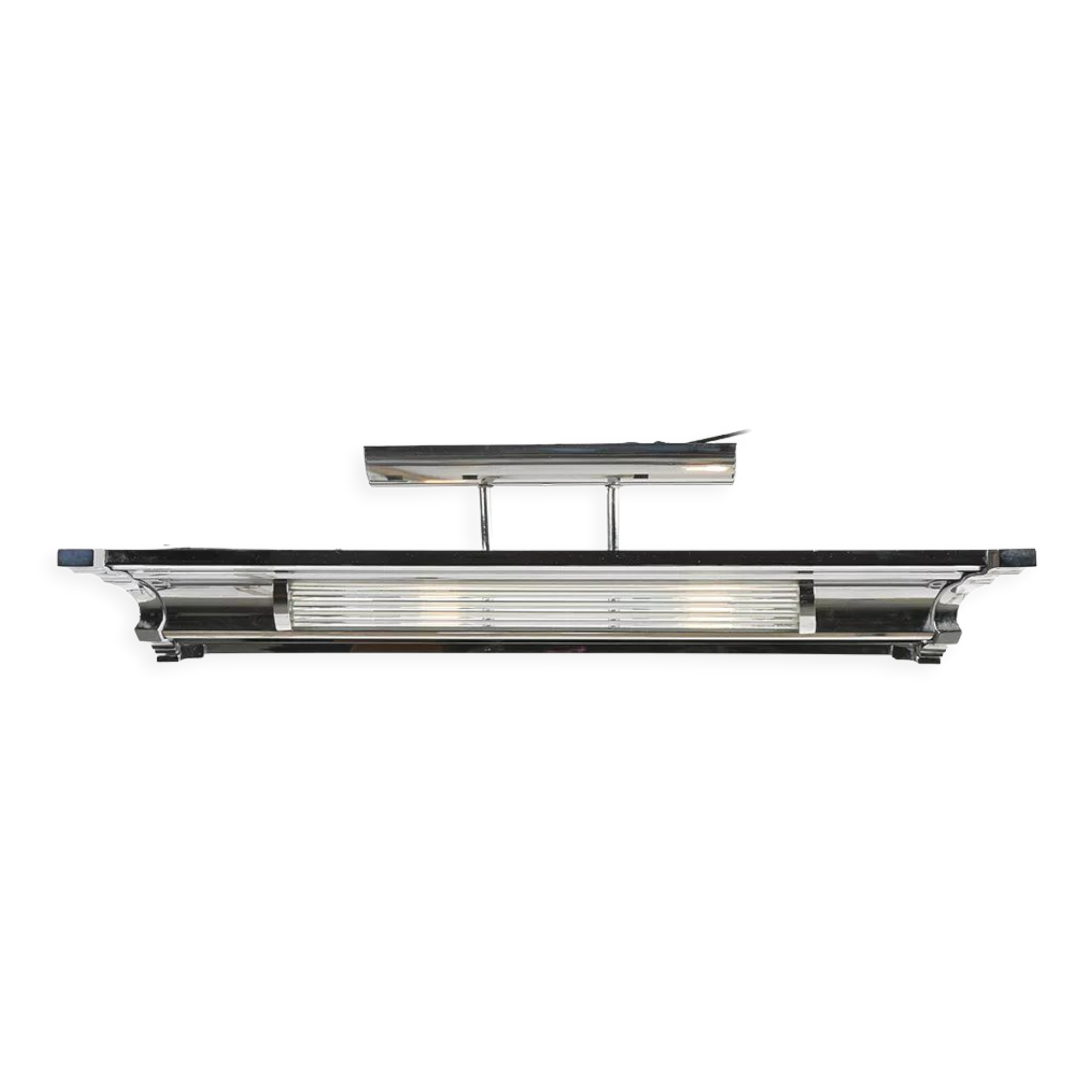 Art Deco ceiling lamp in chromed bronze and molded glass