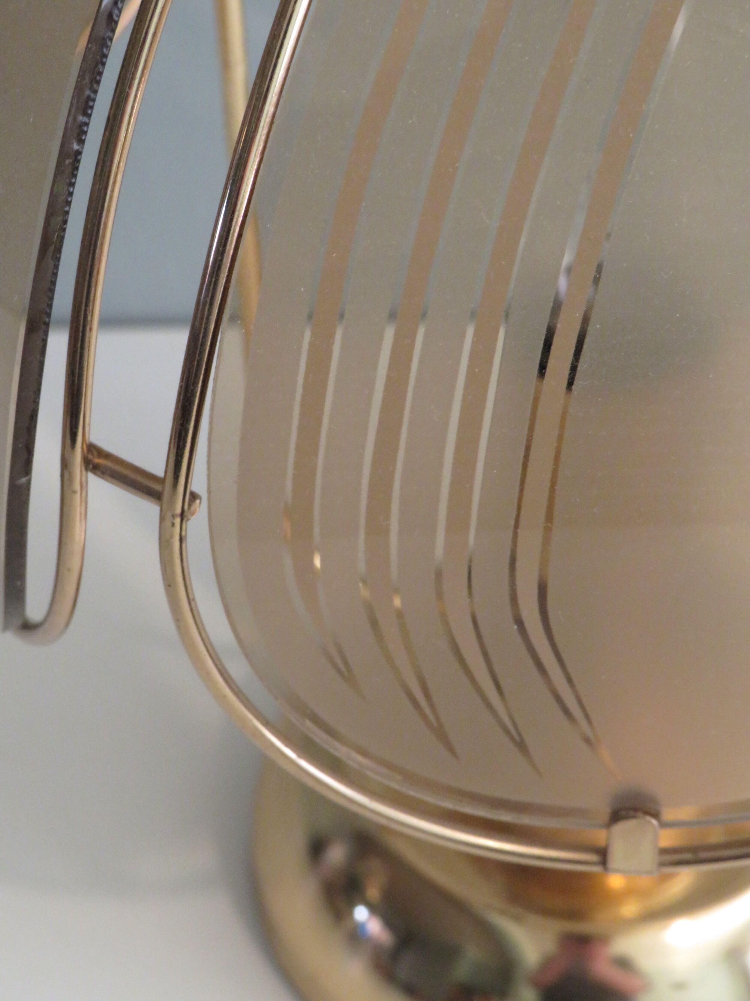 Brass table lamp with smoked glass panels, Belgium 1970