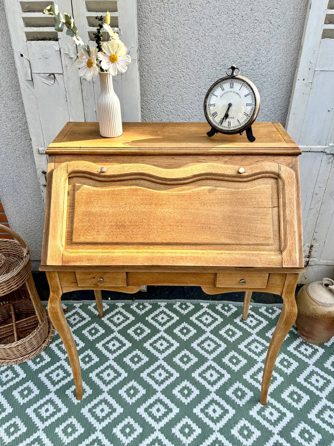 Raw wood donkey back secretary