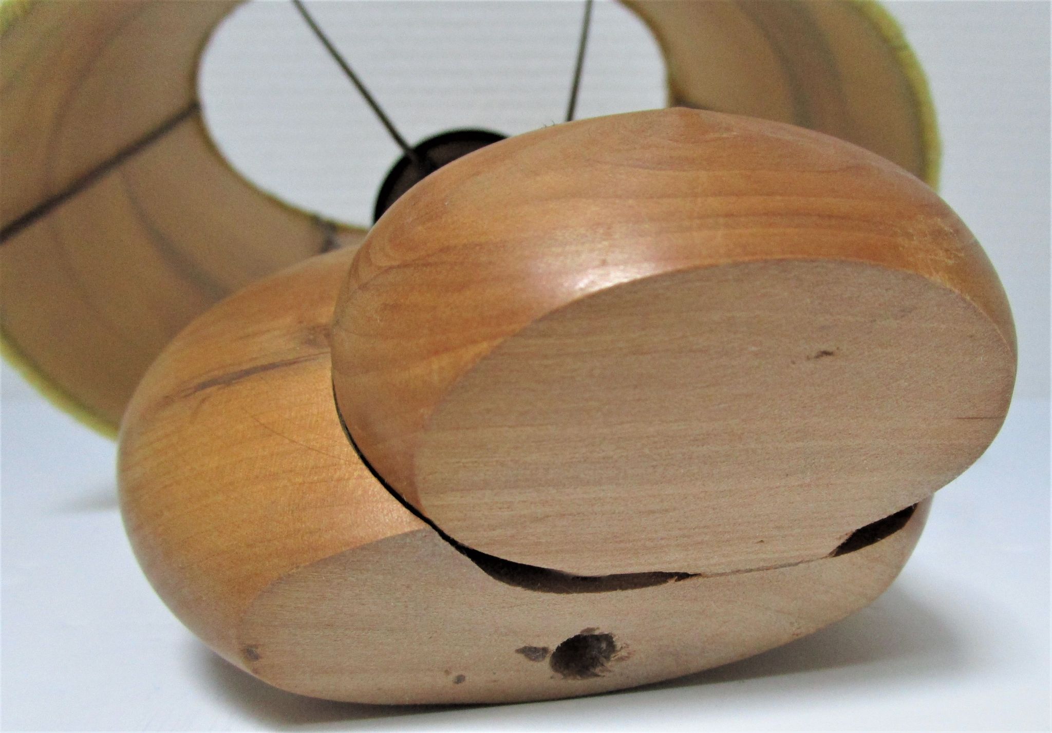 Wood lamp and vintage wool lampshade vintage, 70s