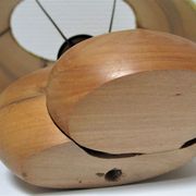 Wood lamp and vintage wool lampshade vintage, 70s
