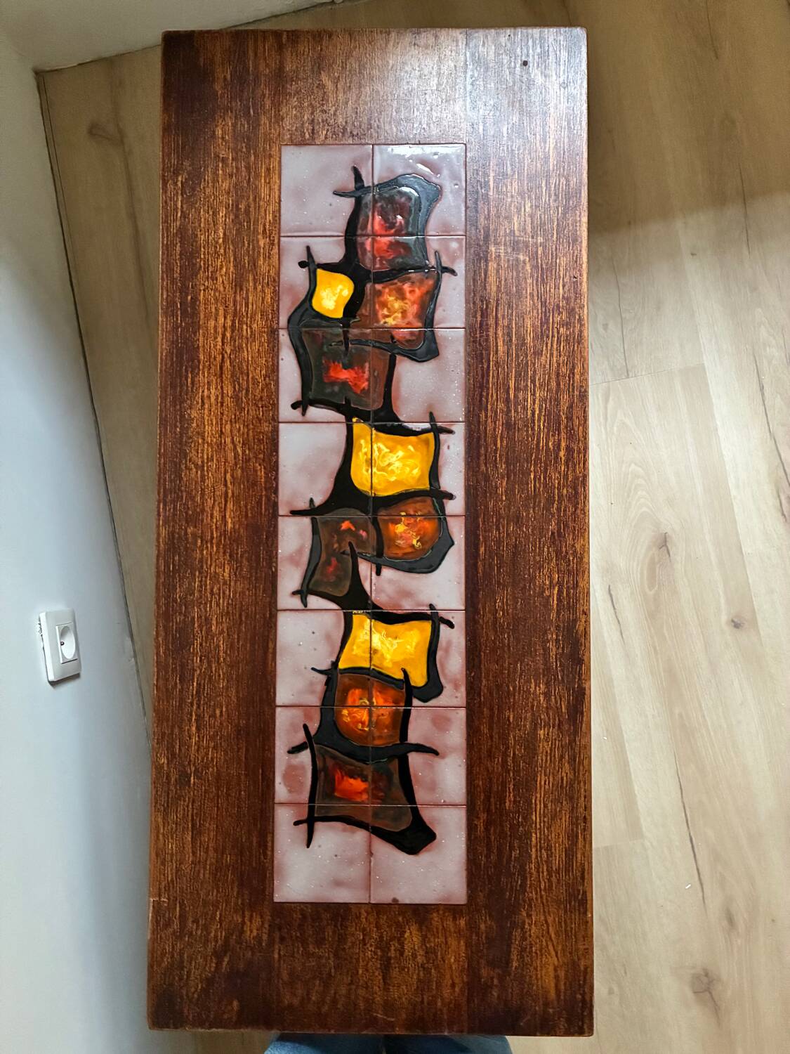 Coffee table in wood and ceramic tiles, Vallauris style