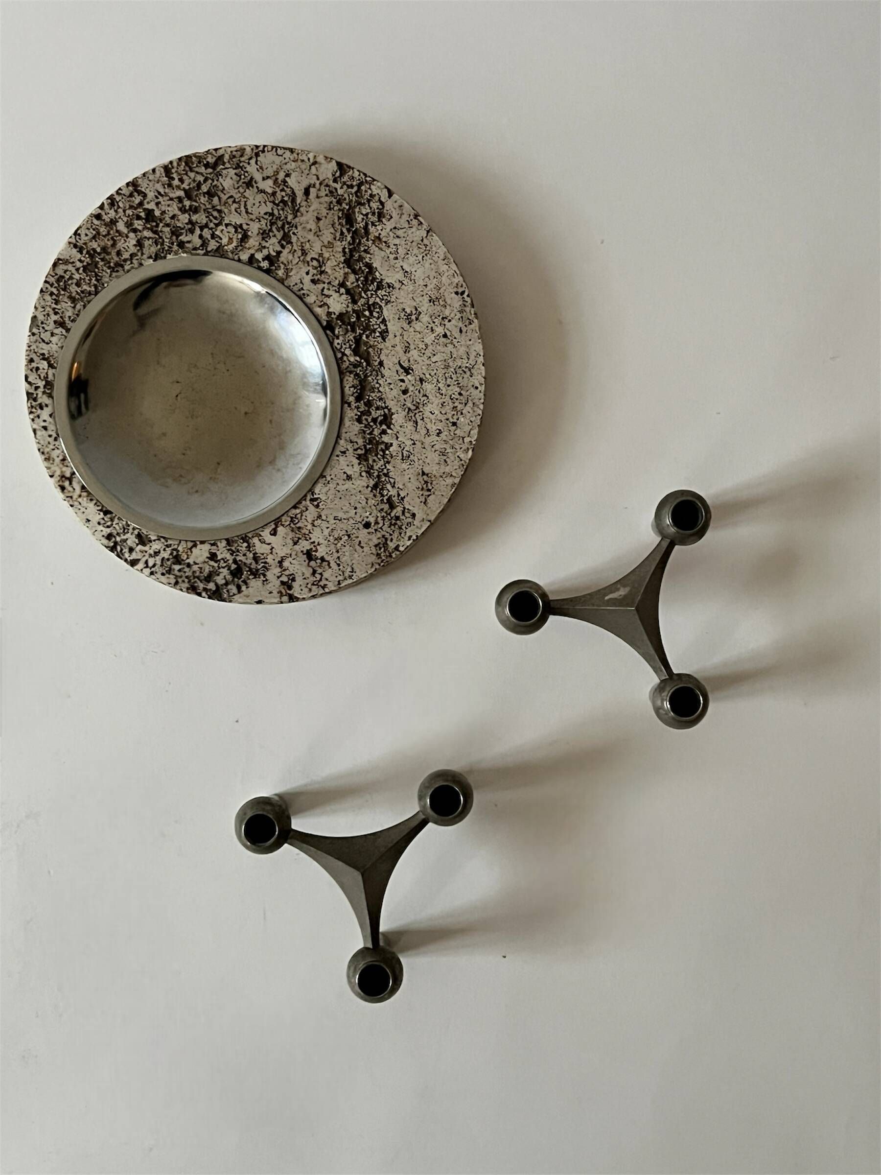 Stoff Nagel designer candle holder in genuine chrome-plated metal, Denmark 1970