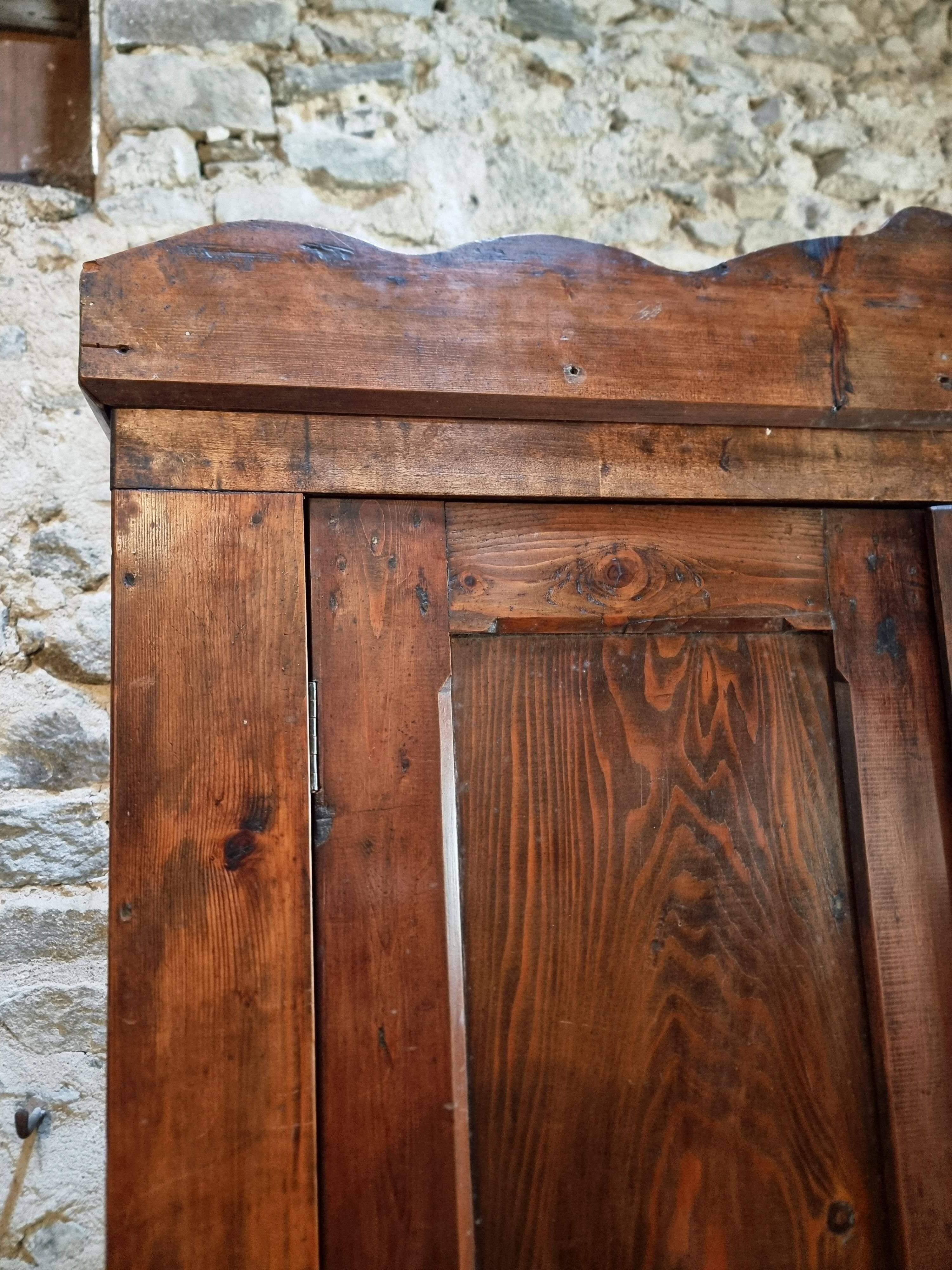 Antique French pine bonnetière – rustic country wardrobe – circa 1900–1920