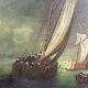 Tableau huile sur panneau Ecole hollandaise Marine monogrammée